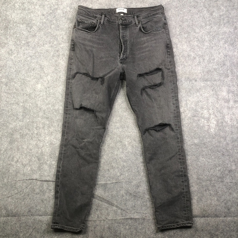 Agolde Nico High Rise Slim Black Jeans Knee Rips Distressed Sz 30